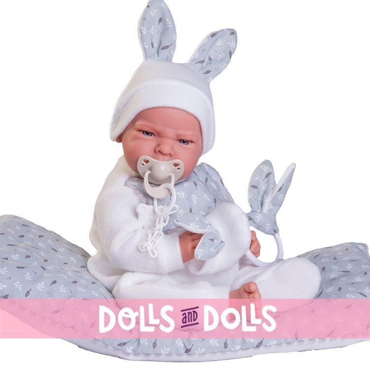 Antonio Juan doll 42 cm - Special Weight - Newborn Leo bunny with cushion bed