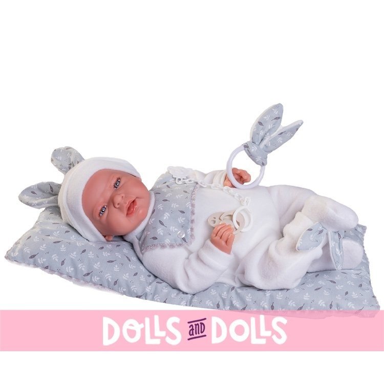 Antonio Juan doll 42 cm - Special Weight - Newborn Leo bunny with cushion bed
