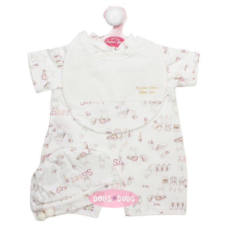 Outfit for Antonio Juan doll 52 cm - Mi Primer Reborn Collection - Rabbit printed pyjamas with hat and bib