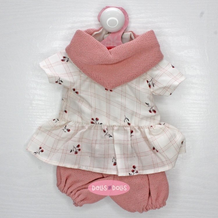Outfit for Antonio Juan doll 33-34 cm - Plaid and flower set with scarf