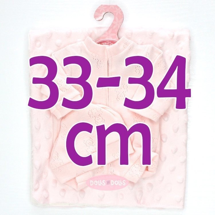Outfit for Antonio Juan doll 33-34 cm - Pink teddy bears bodysuit with cap and towel