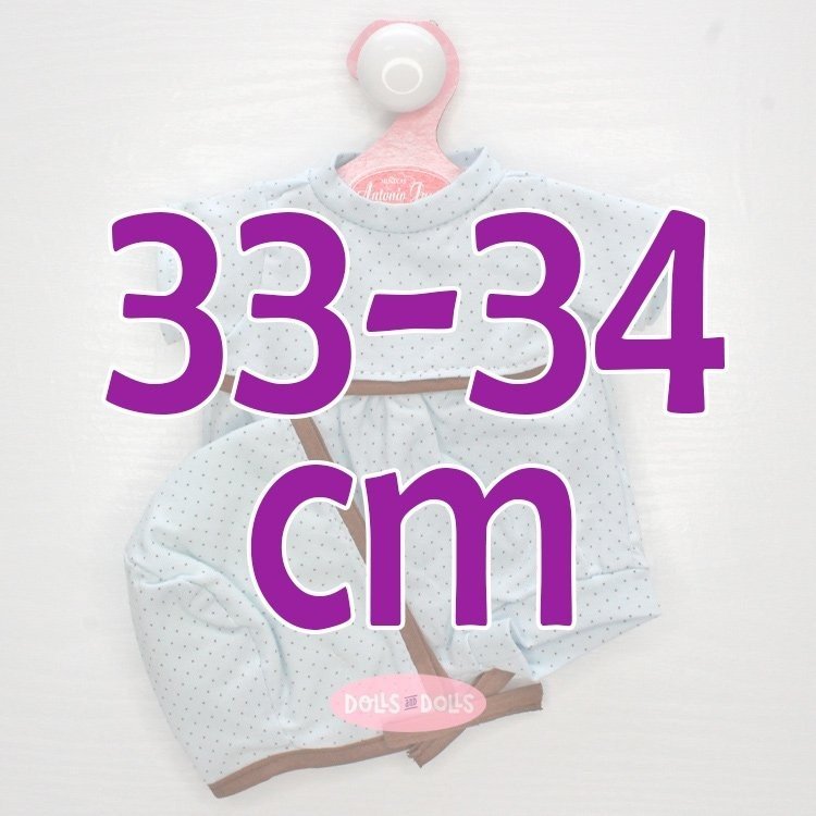 Outfit for Antonio Juan doll 33-34 cm - Light blue-brown dotted romper suit with cap