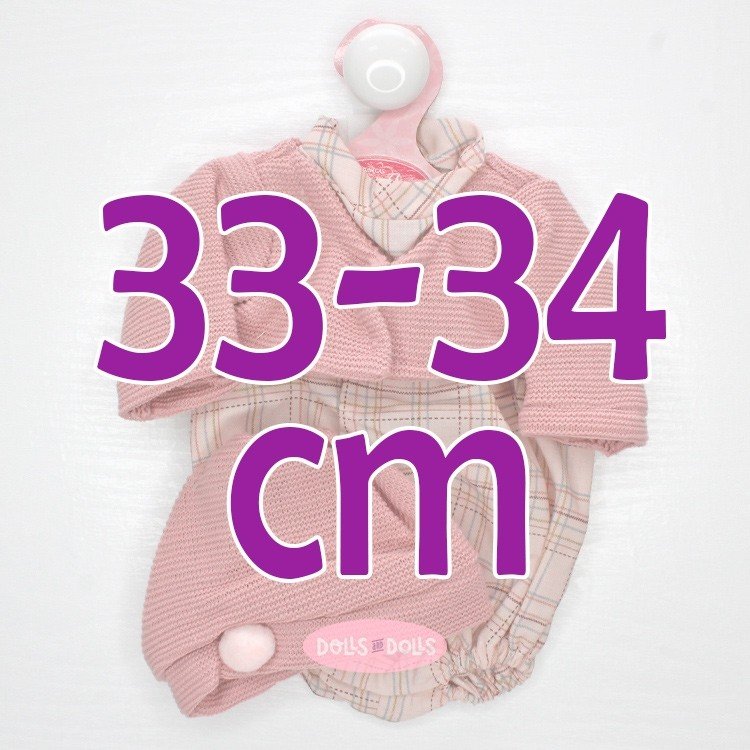 Outfit for Antonio Juan doll 33-34 cm - Pink plaid romper suit with jacket and hat
