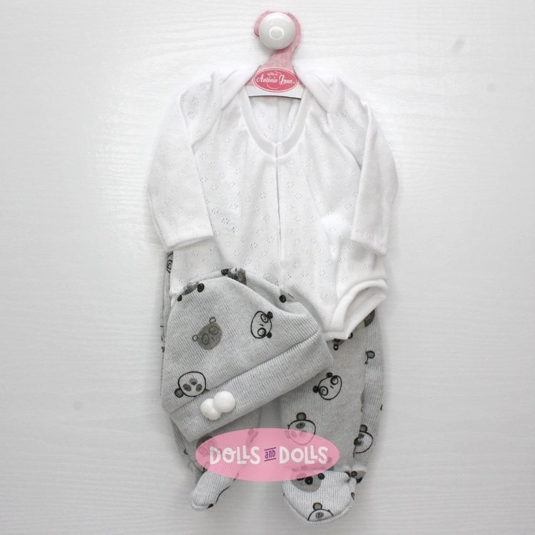 Outfit for Antonio Juan doll 40-42 cm - White bodysuit with leggings and gray teddy bear hat