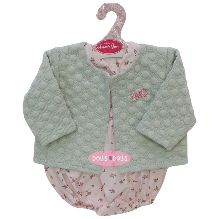 Outfit for Antonio Juan doll 40-42 cm - Floral romper with a green jacket