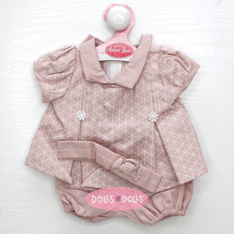 Outfit for Antonio Juan doll 40-42 cm - Pink geometric print dress with headband