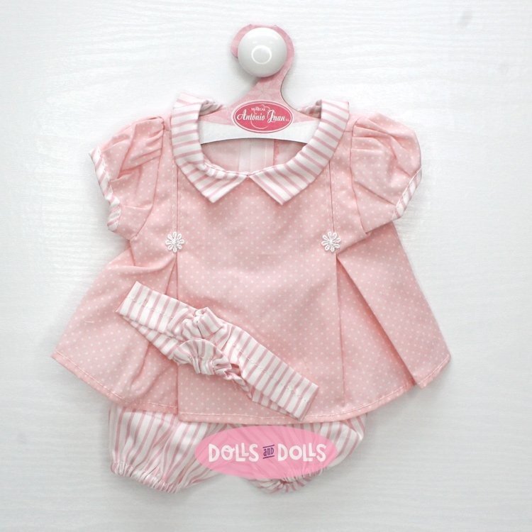 Outfit for Antonio Juan doll 40-42 cm - Pink dotted-striped dress with headband