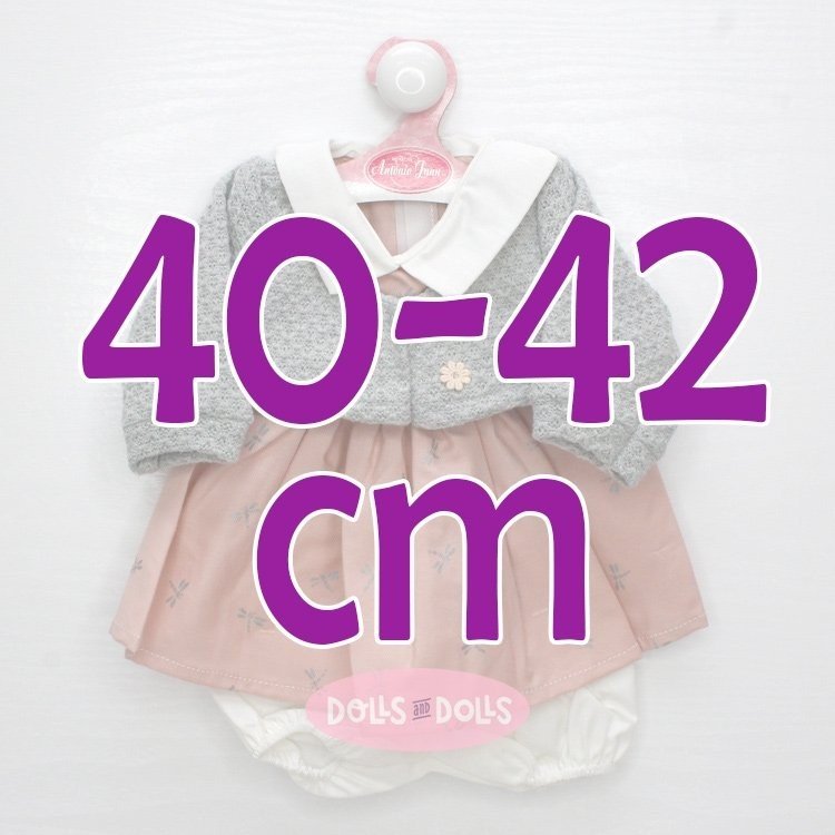 Outfit for Antonio Juan doll 40-42 cm - Pink dress with dragonflies and gray jacket