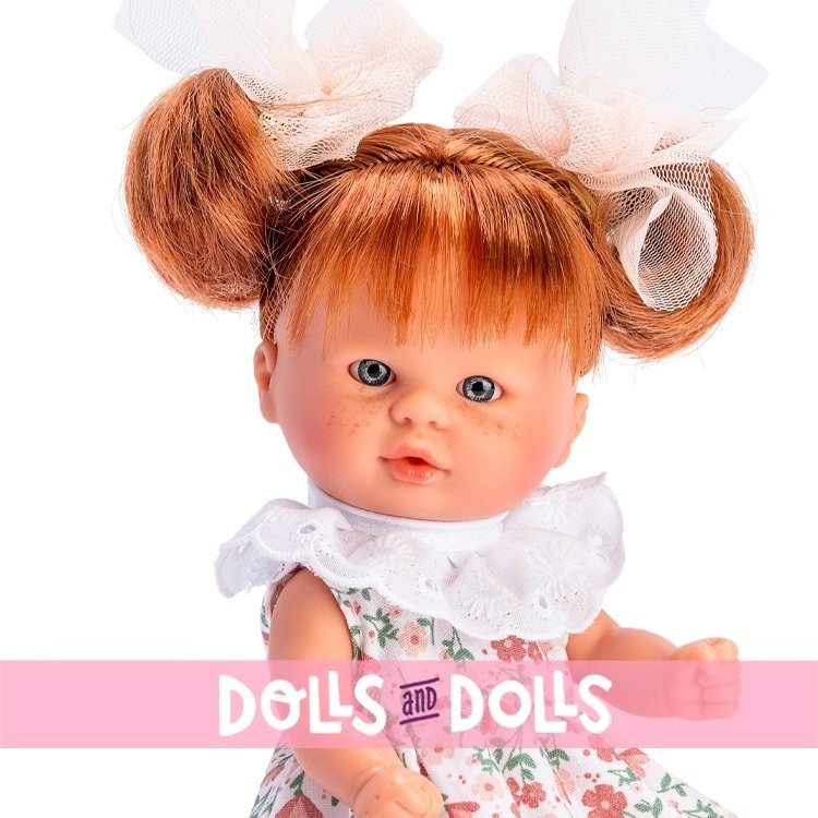 Así doll 20 cm - Bomboncín with salmon-colored flower dress with bows for pigtails