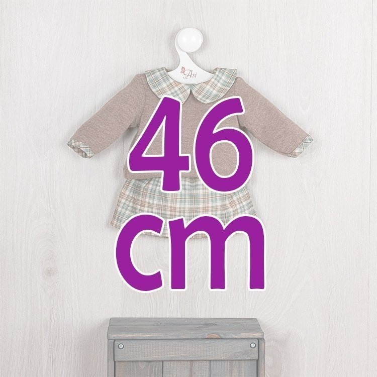 Outfit for Así doll 46 cm - Knitted sweater and green plaid skirt set for Leo doll