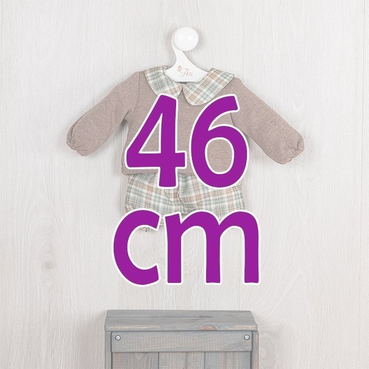 Outfit for Así doll 46 cm - Knitted sweater and green plaid pololo set for Leo doll