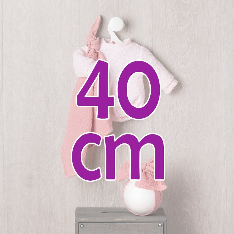 Outfit for Así doll 40 cm - Pink knit romper with gauze blanket for Matti doll