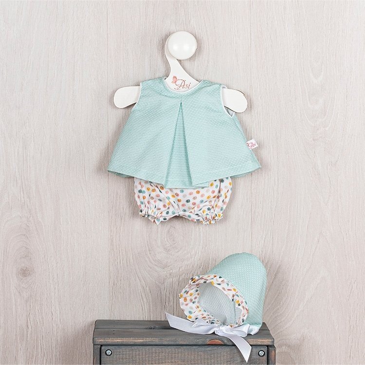 Outfit for Así doll 36 cm - Green pique set with colorful pololo for Koke doll