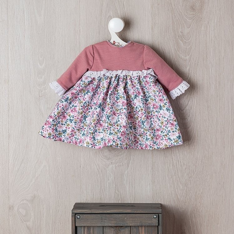 Outfit for Así doll 57 cm - Pink flowered dress with knitted chest for Pepa doll