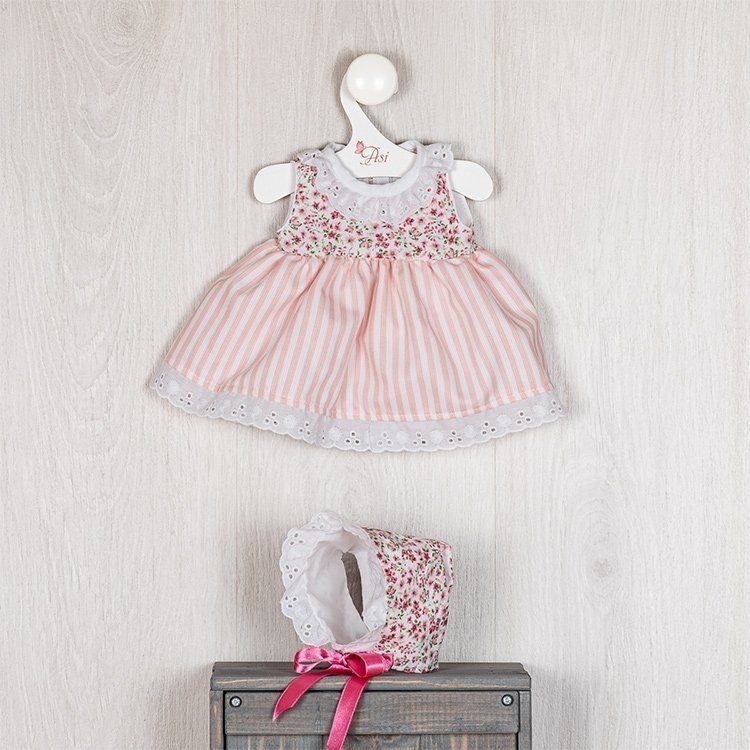 Outfit for Así doll 43 cm - Pink striped dress with flower chest for María doll
