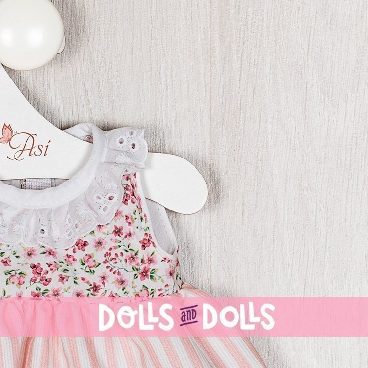 Outfit for Así doll 43 cm - Pink striped dress with flower chest for María doll