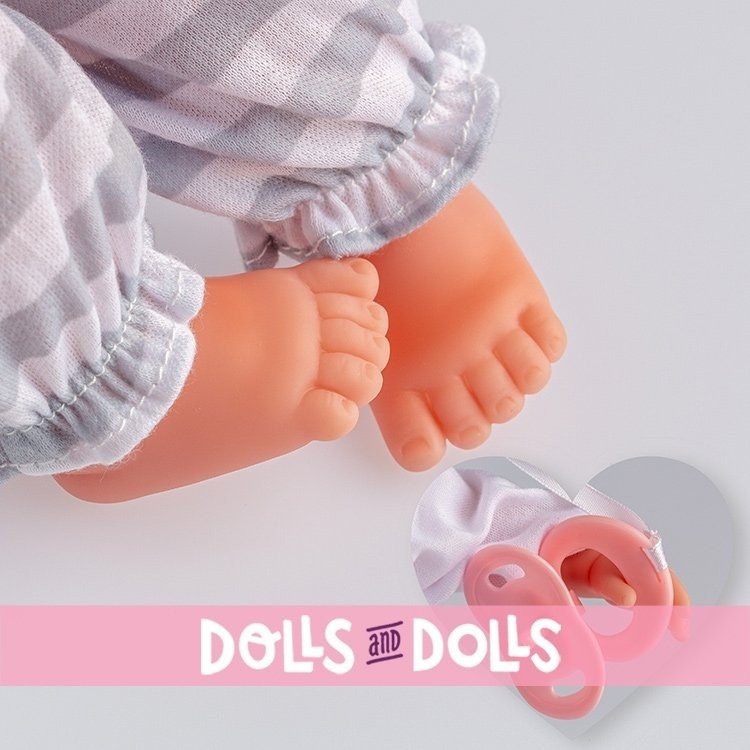 Berenguer Boutique doll 38 cm - La newborn 30036 with gray pajamas, bottle and pacifier