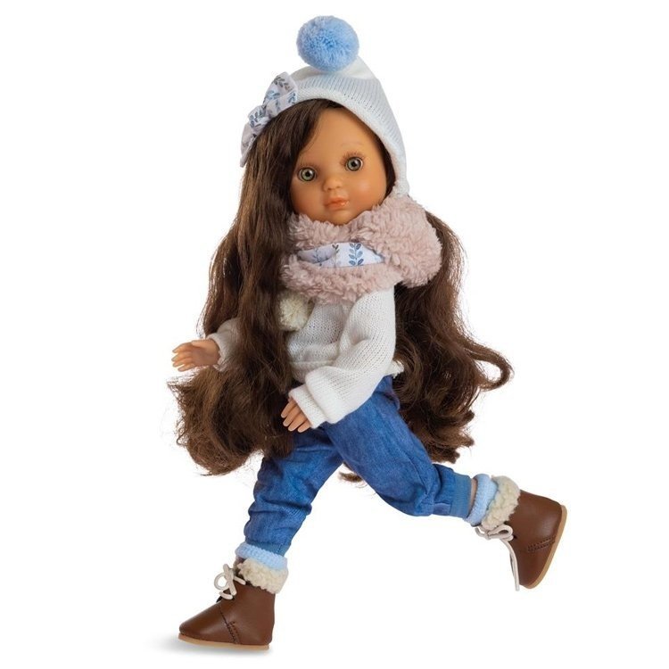 Berjuan doll 35 cm - Luxury Dolls - Eva articulated brunette with jeans and white wool sweater