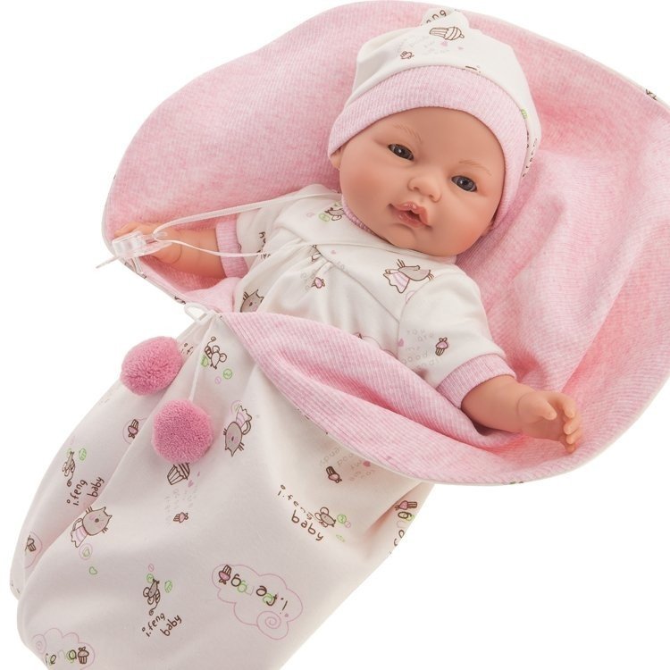 Antonio Juan doll 37 cm - Bimba with pink baby sleeping bag