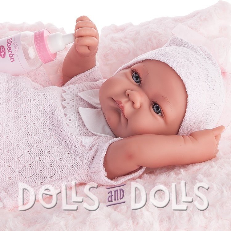 Antonio Juan doll 42 cm - Newborn Nica doll girl and pillow and bottle