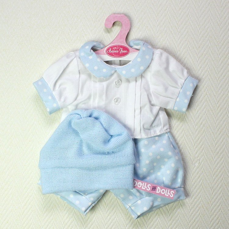 Antonio Juan doll - Light blue and white set with polka dots and hat 40-42 cm