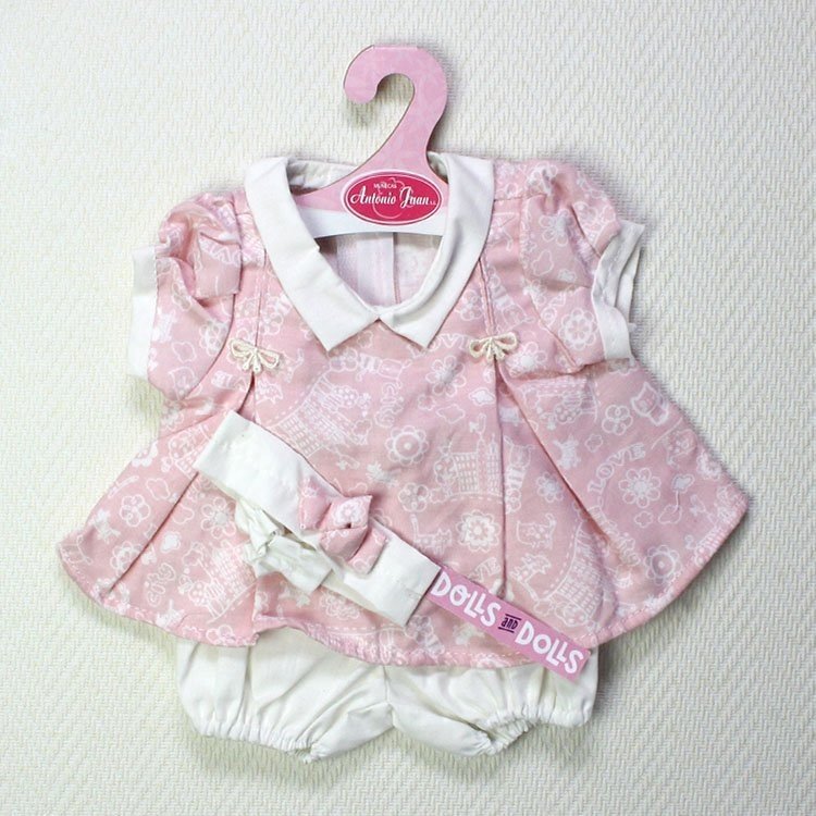 Outfit for Antonio Juan doll - Pink dress with pictures and headband 40-42 cm