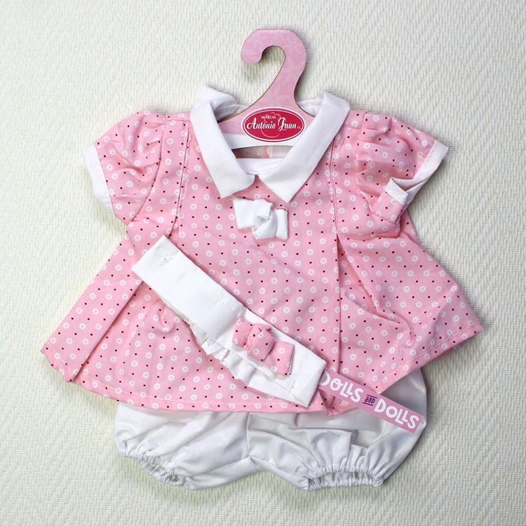 Outfit for Antonio Juan doll - Pink dress with polka dots and headband 40-42 cm