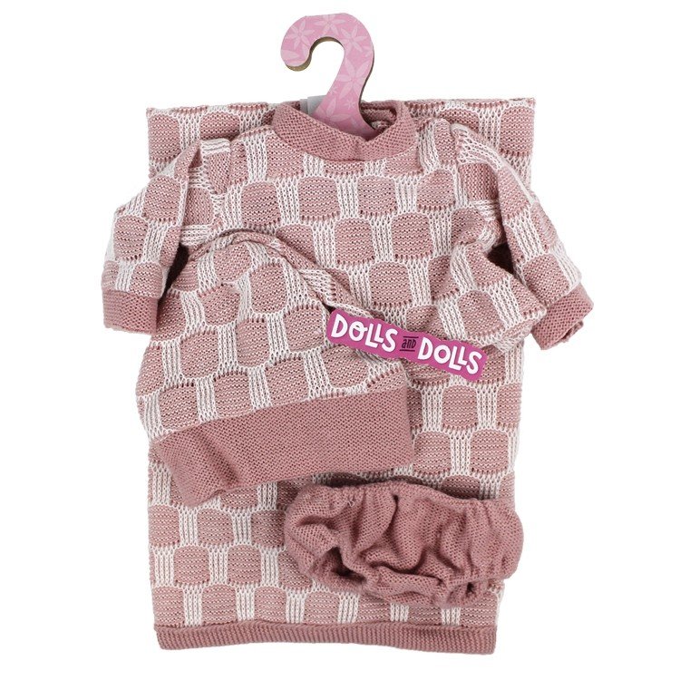 Outfit for Antonio Juan doll 33-34 cm - Pink knit outfit with matching hat and blanket