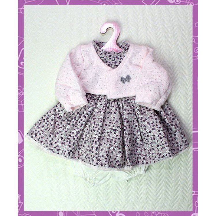 Vestido flores moradas con chaqueta rosa claro 40-42 cm