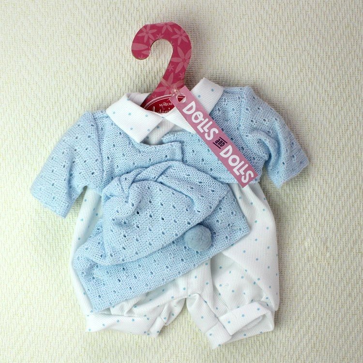 Outfit for Antonio Juan doll - Dotted rompers with blue jacket and hat 26-27 cm