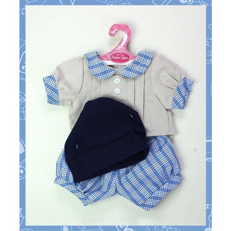 Blue checkered set with navy blue hat 40-42 cm