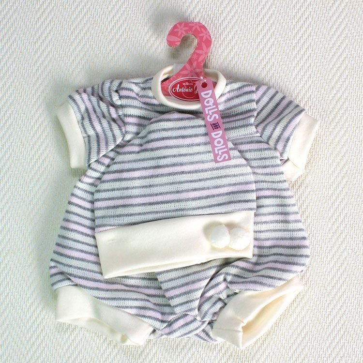 Outfit for Antonio Juan doll - Rompers with pink-gray-ecru stripes with hat 40-42 cm