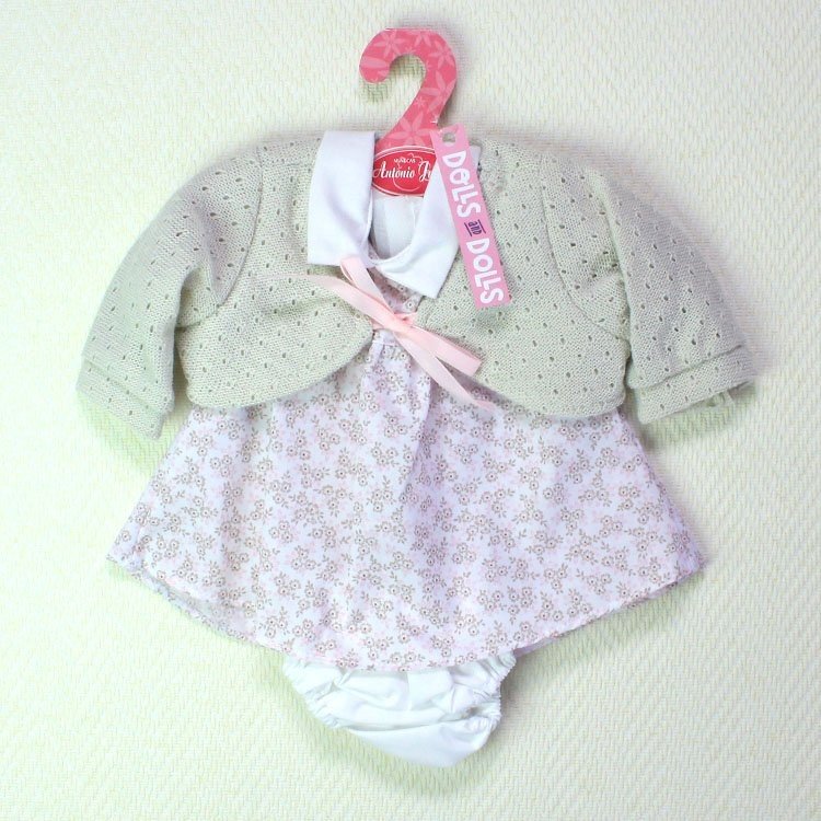 Dress with beige flowers and beige openwork jacket 40-42 cm