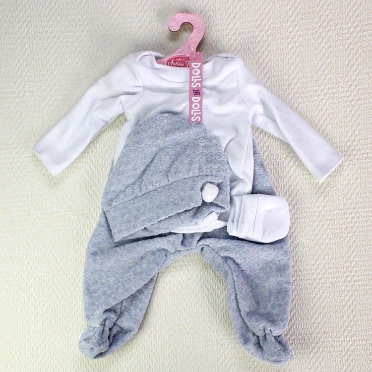 Body long sleeves, leggings, hat and mittens - blue-white - 40-42 cm