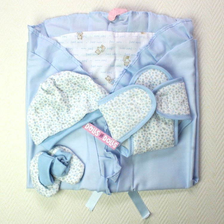 Outfit for Antonio Juan doll - Blue doll blanket, panties, booties and hat  40-42 cm