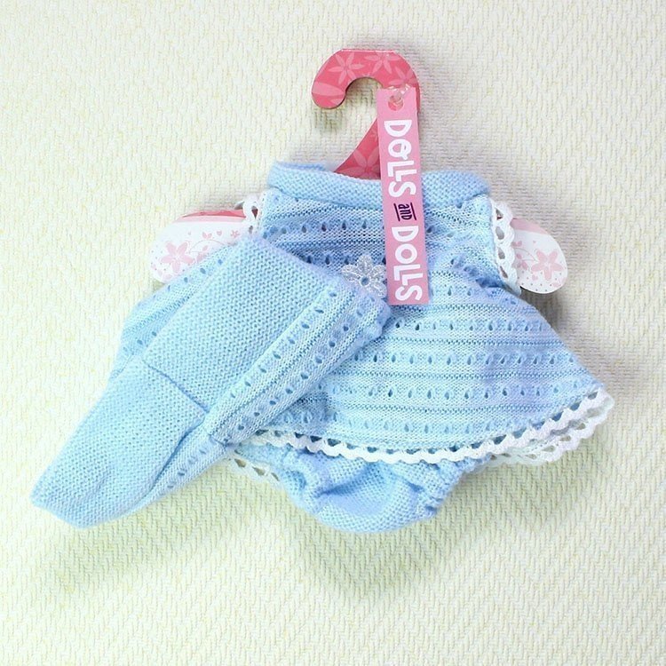 Blue knitted openwork dress, diaper cover and hat 33-34 cm