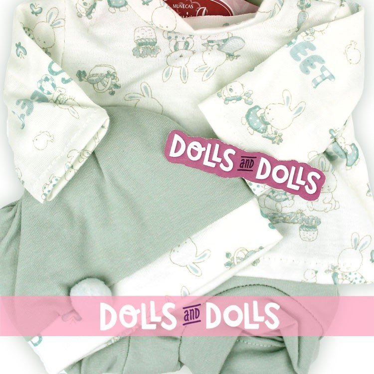 Outfit for Antonio Juan doll 33-34 cm - Green printed outfit with hat