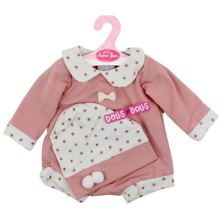 Outfit for Antonio Juan doll 40-42 cm - Pink polka dot romper with Beanie