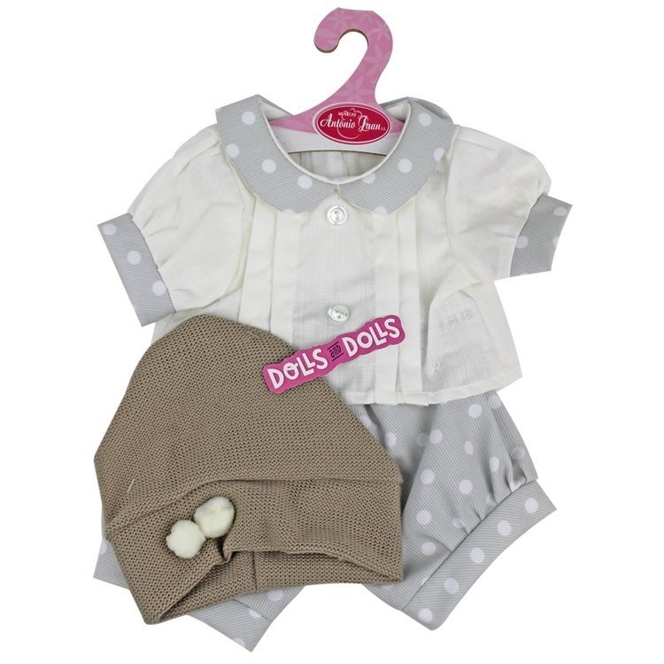 Outfit for Antonio Juan doll 40-42 cm - Grey outfit with white dots and hat