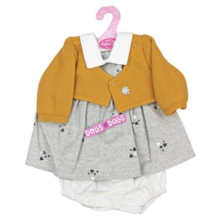 Outfit for Antonio Juan doll 40-42 cm - Gray dress with hearts and mustard jacket