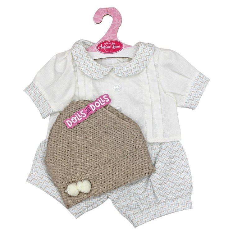 Outfit for Antonio Juan doll 40-42 cm - White outfit with green and beige chevron print and hat