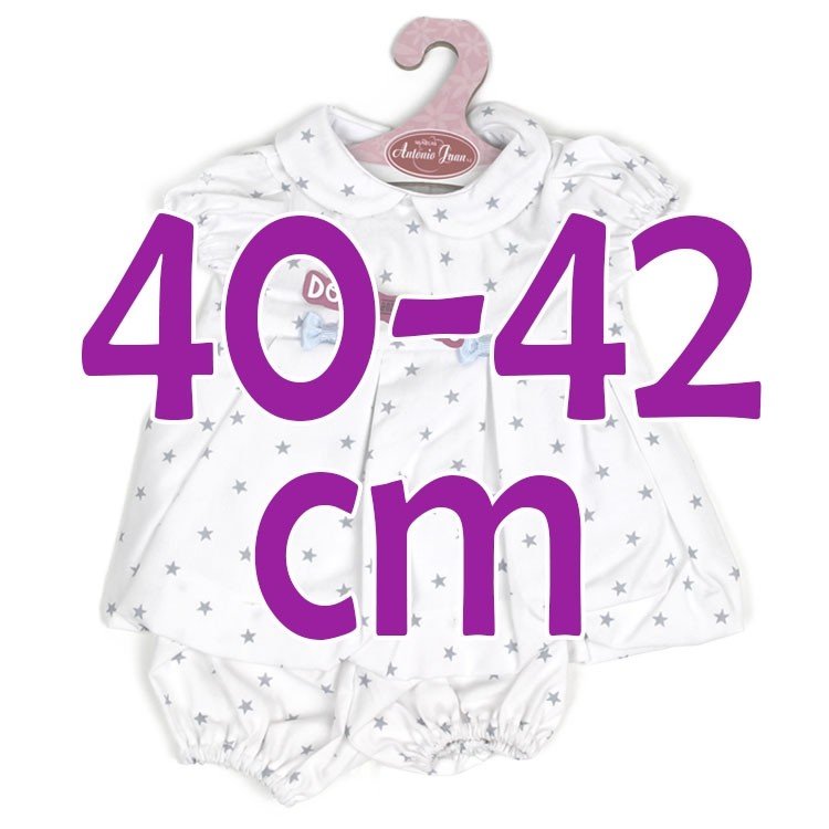 Outfit for Antonio Juan doll 40-42 cm - White dress with grey stars and matching knickers