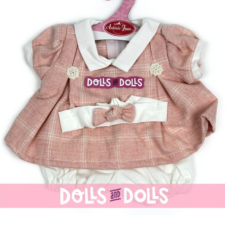 Outfit for Antonio Juan doll 40-42 cm - Pink dress with squares and headband