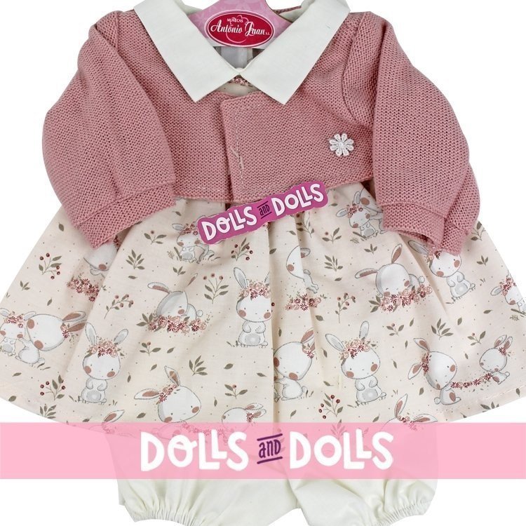 Outfit for Antonio Juan doll 40-42 cm - Bunny print dress with pink jacket