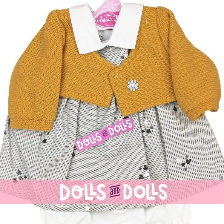Outfit for Antonio Juan doll 40-42 cm - Gray dress with hearts and mustard jacket