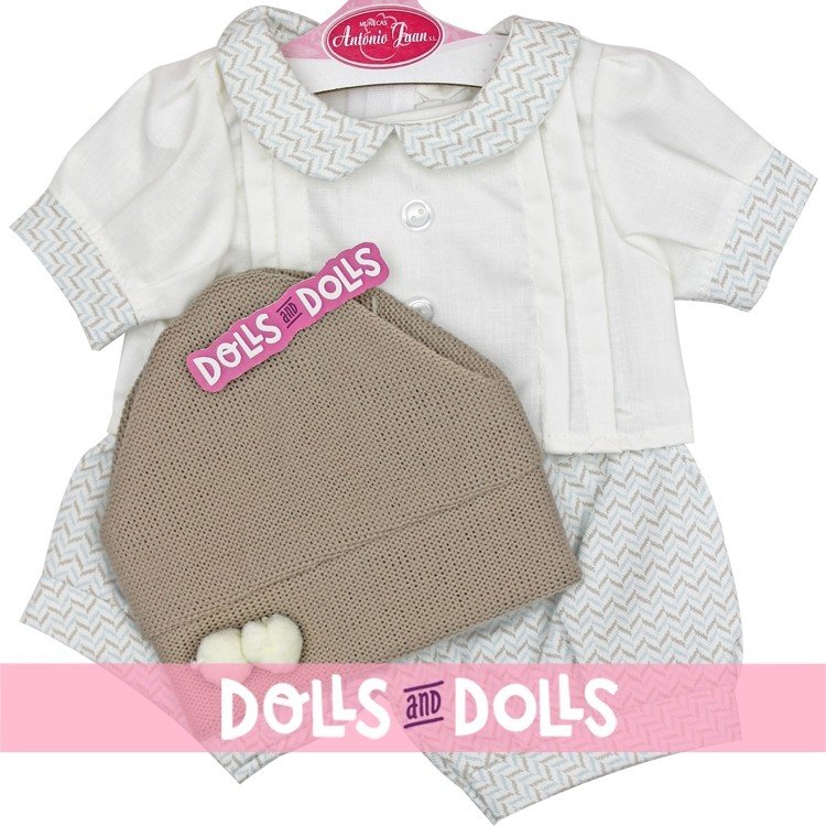 Outfit for Antonio Juan doll 40-42 cm - White outfit with green and beige chevron print and hat