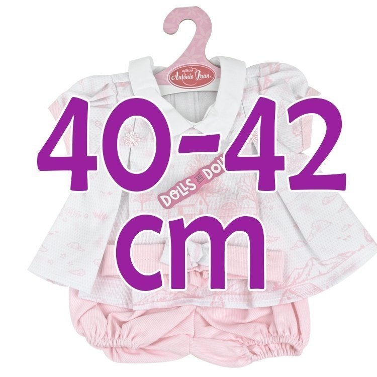 Outfit for Antonio Juan doll 40-42 cm - Pink and white printed dress with headband