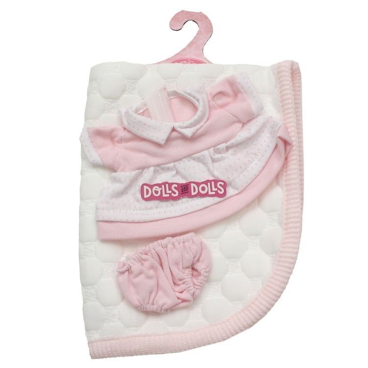 Outfit for Antonio Juan doll 26-27 cm - White and pink blanket with pink outfit