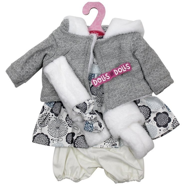 Outfit for Antonio Juan doll 33-34 cm - Floral print outfit with grey jacket and headband