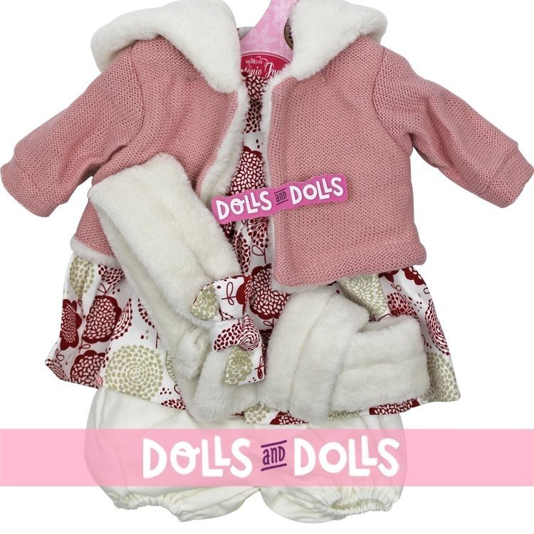 Outfit for Antonio Juan doll 33-34 cm - Floral print outfit with pink jacket and headband